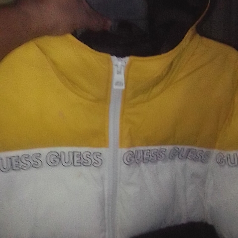 Guess Kids Two-Tone Yellow and White Puffer Jacket